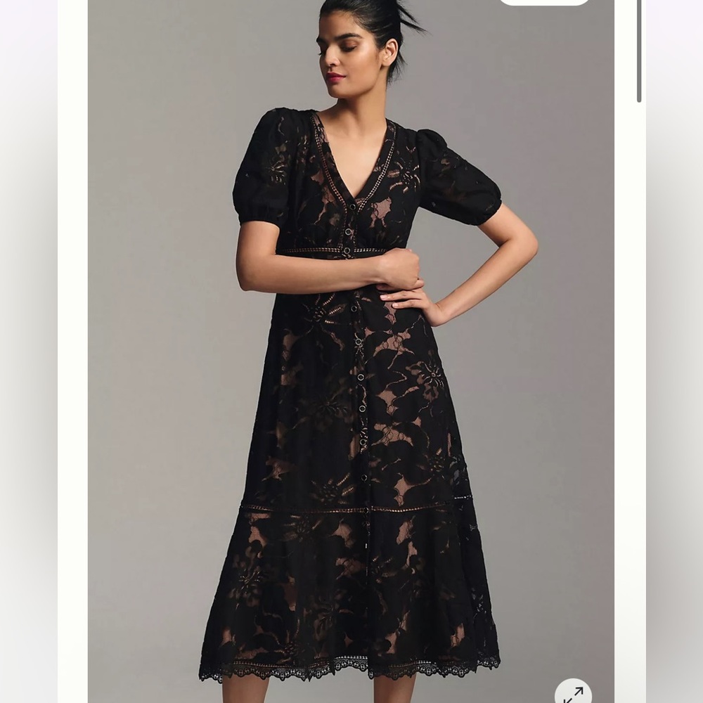 Puff-Sleeve Lace Dress
